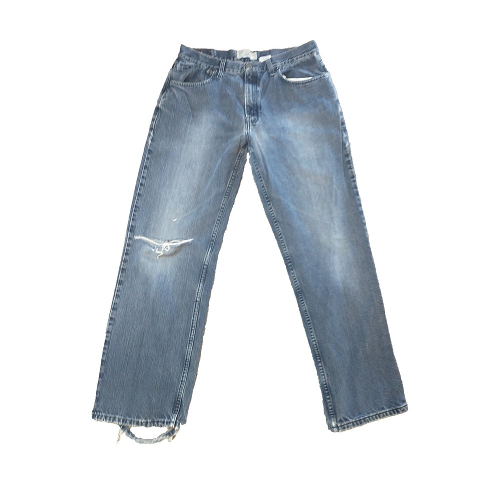 Levi Strauss Signature Mens Loose Straight Distressed Blue Jeans 34x30 (Fits 30)